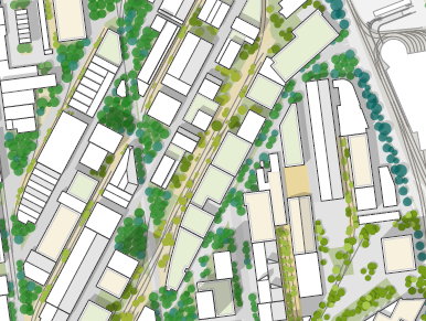 eine Bauskizze mit viel grünen Punkten