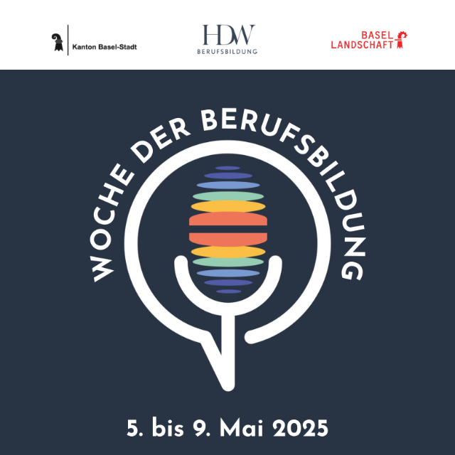 Weisser Text auf graublauem Hintergrund: Woche der Berufsbildung vom 05. bis 09. Mai 2025