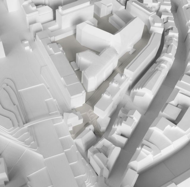 Model des geplanten Neubau und wie er sich ins Quartier eingliedert