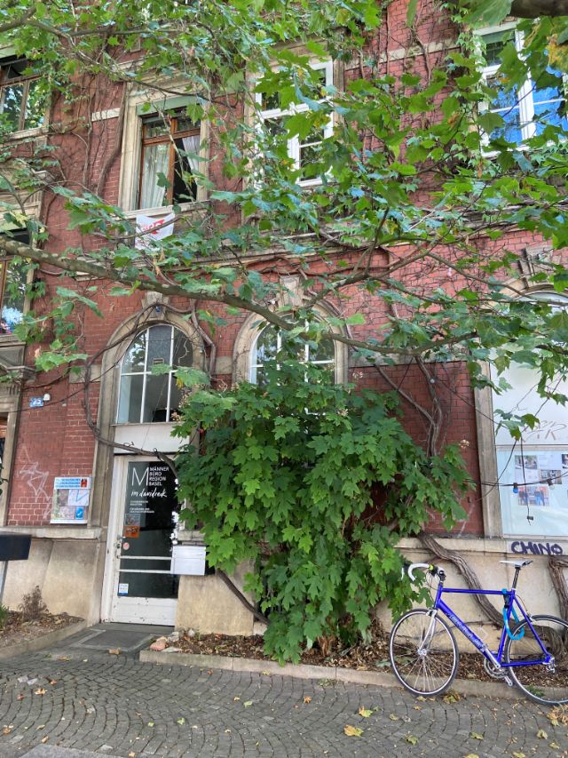 Die Fassade vom Männerbüro an der Davidsbodenstrasse ist von Pflanzen bewachsen.