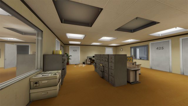 Screenshot aus Stanley Parable, zeigt ein Büro.