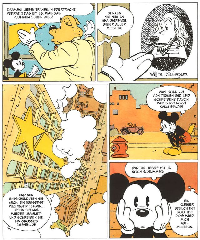 Eine Seite aus dem Comic, in dem Mickey Minnie kennenlernt.