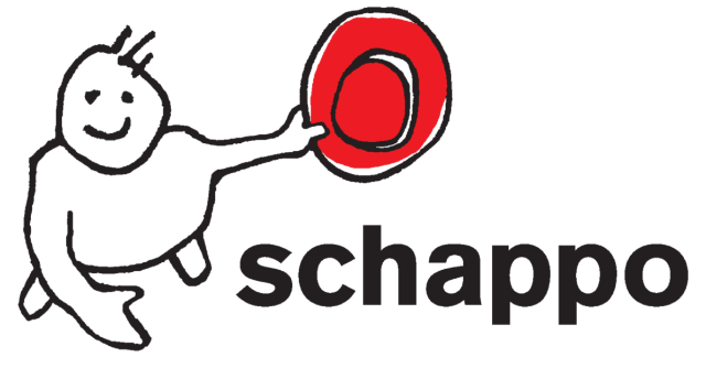 Das Logo von Schappo, es zeigt eine Zeichnung eines Strichmännchens, der einen roten Hut hält.