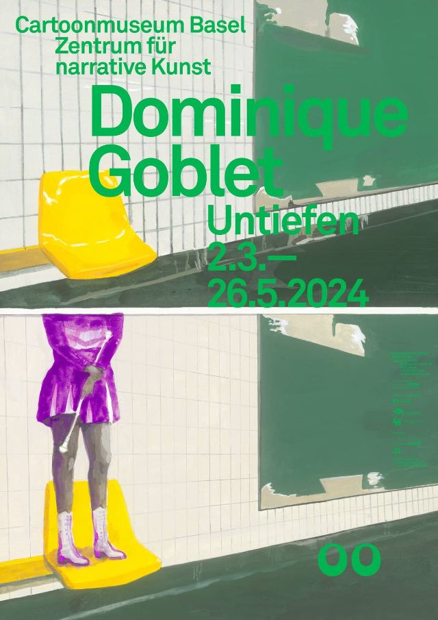 Das Ausstellungsplakat zeigt schulterabwärts die Majorette, eine Figur von Dominique Goblet.