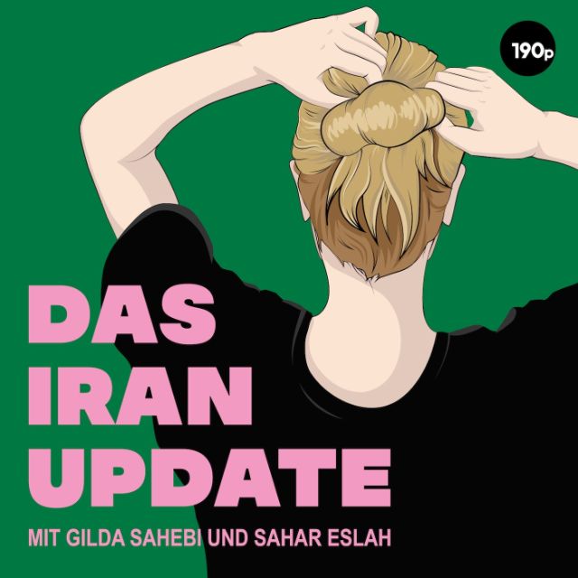 Das Cover vom Iran Update zeigt eine Zeichnung einer Frau von Hinten, die sich ihre Haare zusammenbindet.